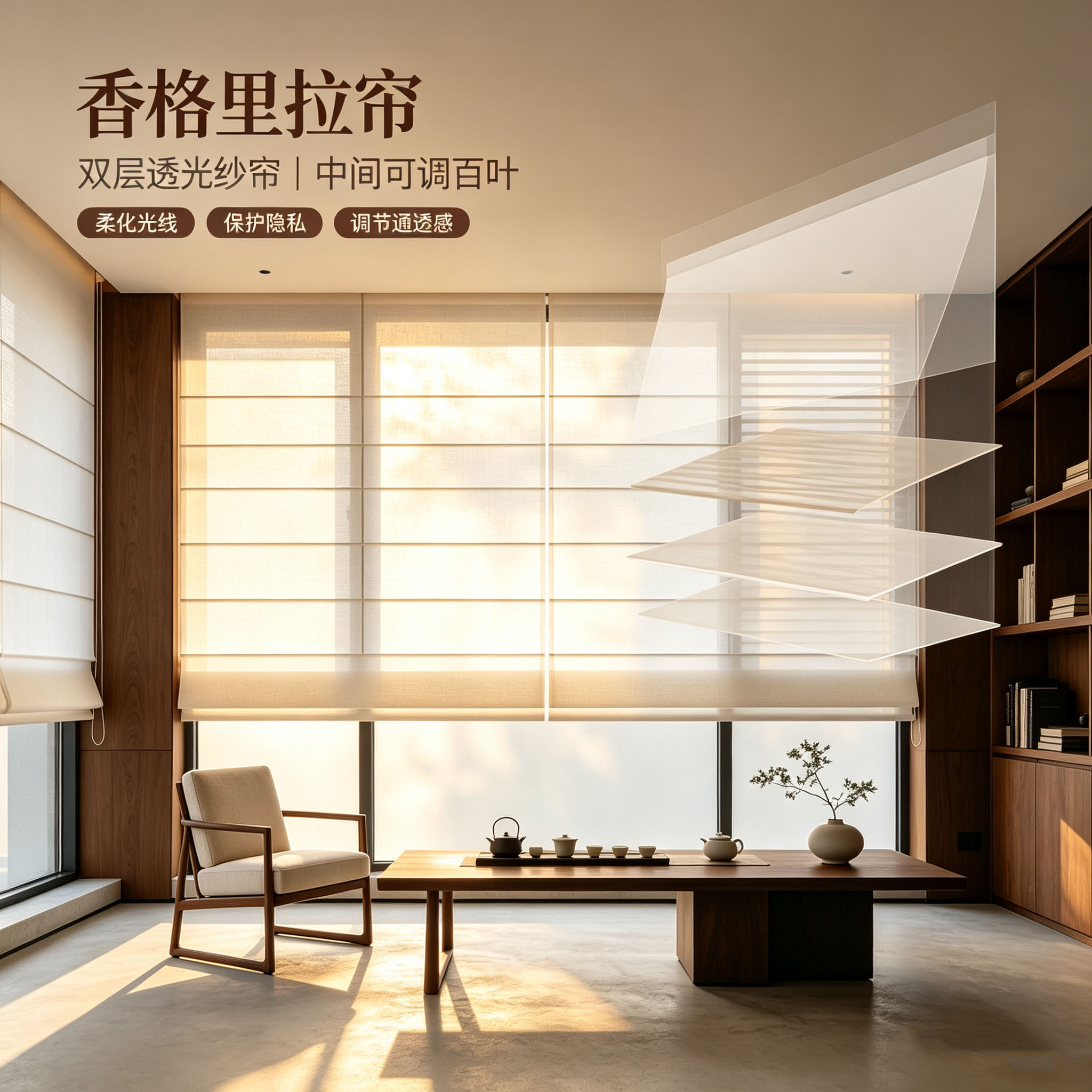 香格里拉帘纱帘百叶结构细节特写图